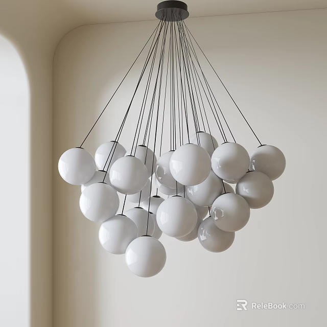 Modern White Sphere Cluster Chandelier With Multiple Hanging Wires For Contemporary Interior 3d model 