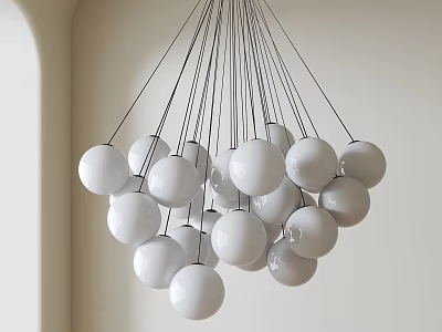 Modern White Sphere Cluster Chandelier With Multiple Hanging Wires For Contemporary Interior 3d model