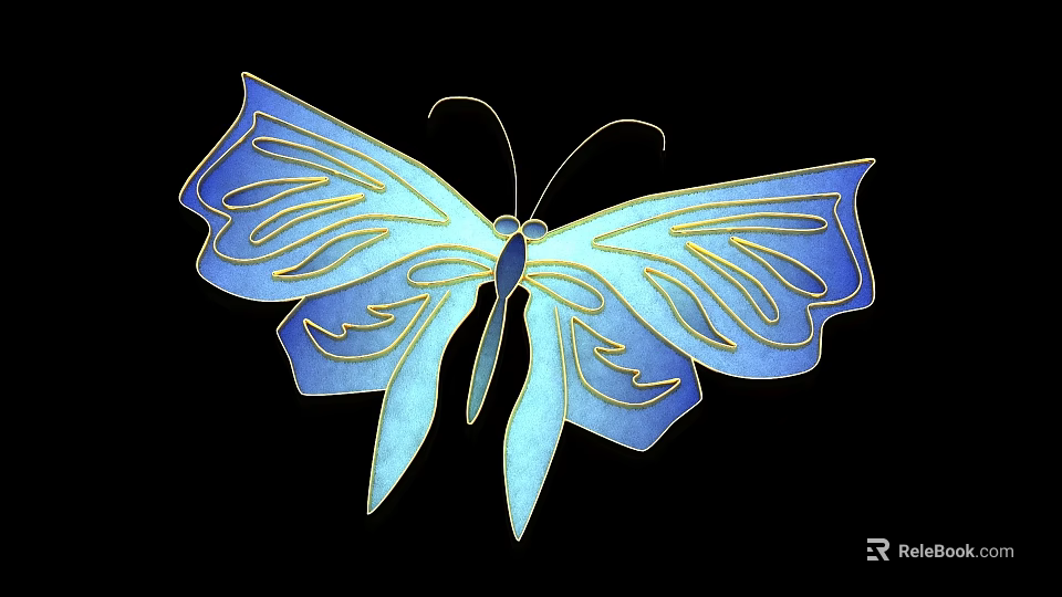 Exquisite Butterfly Shaped Jewelry With Blue Enamel Wings And Gold Decorative Patterns 3d model 