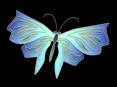 Exquisite Butterfly Shaped Jewelry With Blue Enamel Wings And Gold Decorative Patterns 3d model
