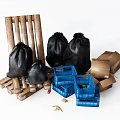Modern garbage bag trash can plastic basket wooden shelf paper box 3d model