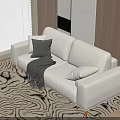 Beige Two Seater Sofa With Gray Pillow Throw On Zebra Rug Wooden Wall And Blinds