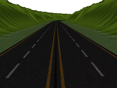 Mountainous Area Road Infrastructure With Black Asphalt Double Yellow Lines And White Dashed Markings 3d model