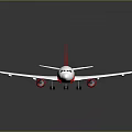 White Airplane Model With Red Stripes And Red Tail On Reflective Surface