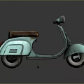 Vintage Turquoise Scooter With Brown Leather Seat And Classic Retro Design