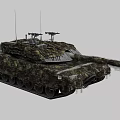 Detailed Military Battle Tank With Camouflage Paint Turret Gun Barrel Tracks And Antennas