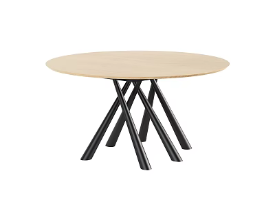 Round Dining Table With Light Colored Top And Black Crossed Legs Design 3d model