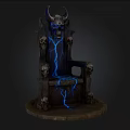 Dark Gothic Throne With Skull Horns And Blue Lightning Decorative Design