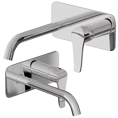Modern Chrome Wall Mounted Faucet with Single Handle and Curved Spout Design 3d model