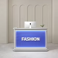 Modern Fashion Reception Desk With Computer And Arched Background Wall Design