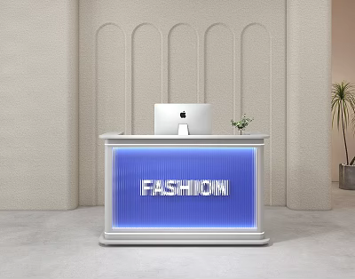 Modern Fashion Reception Desk With Computer And Arched Background Wall Design 3d model
