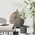 Decorative Ornament Set With White Floral Vase Textured Sphere BAUHAUS Book Mirror Candle And Clock