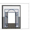 Modern Blue Frame Double Doors With Glass Panels And Arched Design Open In Interior