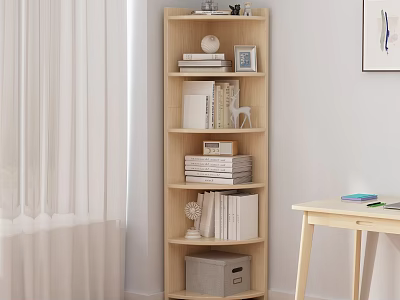 Modern Wooden Bookshelf In Study Corner With Books And Decorative Ornaments 3d model