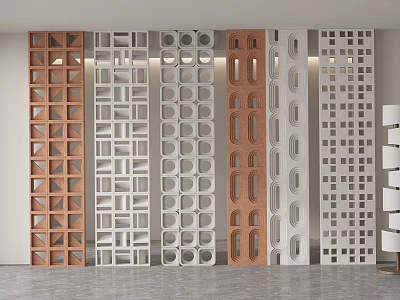 Modern Room Dividers With Various Geometric Cutout Patterns And Wooden White Finishes 3d model