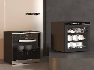 POLIFORM Black Kitchen Appliances With Glass Doors And Stored Dishes 3d model