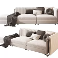 Modern Cream Three Seater Sofa With Gray White Round Pillows Dark Blanket And Metal Armrests
