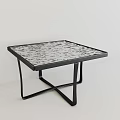 Stylish Square Coffee Table With Patterned Glass Top And Black Metal Cross Frame