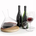Red Wine Decanter with Wine Bottles and Glasses on Wooden Board