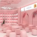 Pink Modern Dessert Shop Interior With Bright Lighting And Display Counters