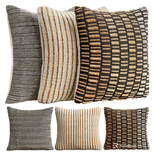 Textured Striped Throw Pillows In Black Beige Brown With Geometric Patterns 3d model 