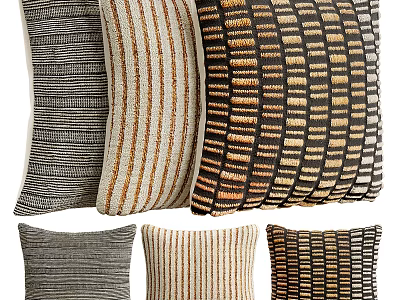 Textured Striped Throw Pillows In Black Beige Brown With Geometric Patterns 3d model