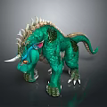 Green Fantasy Creature With Spiked Back Horn Colorful Ears And Sharp Claws