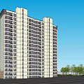 Modern High rise Building Exterior With Multiple Windows Trees And Road