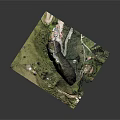 Detailed Mountain Model With Rocky Peak Lighthouse Green Grass Path And Small Buildings