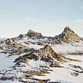 Snow Covered Mountain Scene Featuring Stone Rocks and Wooden Details