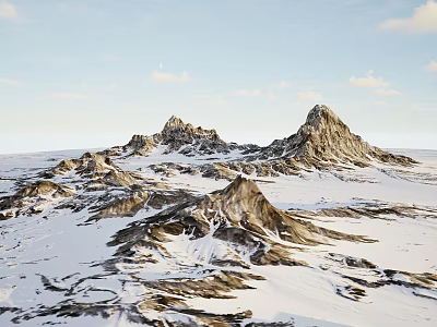 Snow Covered Mountain Scene Featuring Stone Rocks and Wooden Details 3d model