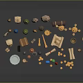 Decorative Ornament Set With Candle Holders Vases Bottles Scrolls Plates And Miniature Statues