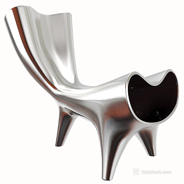 Sleek Modern Single Chair With Polished Chrome Frame And Curved Legs Design 3d model 