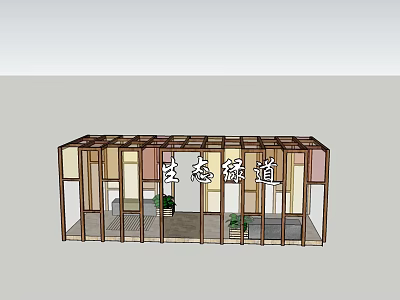 Ecological Greenway Pergola Design With Wooden Frame And Green Plants 3d model