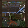 Serene Roof Garden Featuring Wooden Lattice Climbing Vines Stone Path Red Maple And Water Feature