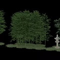 Landscape Sculpture Featuring Stone Lantern Amidst Bamboo Trees And Green Grass