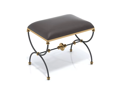 Elegant Stool With Black Leather Seat And Gold Accent Black Metal Frame 3d model
