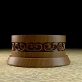Ornate Carved Wooden Circular Base With Intricate Patterns On Textured Floor