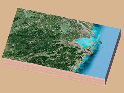 3D Geographic Terrain Wall Decor With Green Land And Blue Water Areas 3d model