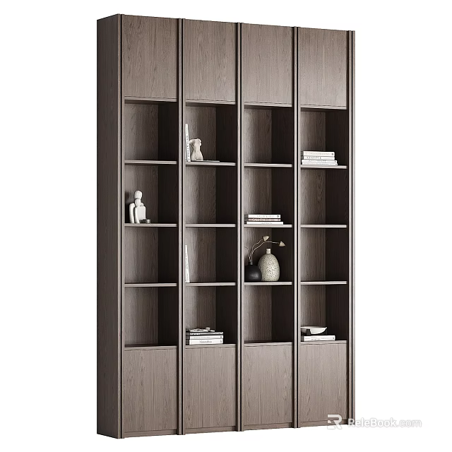 Modern Wooden Decorative Cabinet With Open Shelves Books And Decorative Vases 3d model 