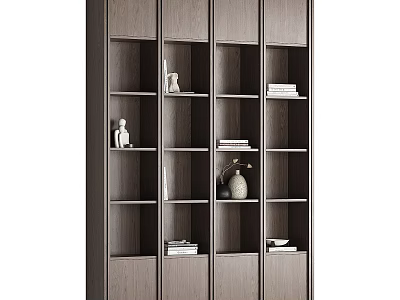 Modern Wooden Decorative Cabinet With Open Shelves Books And Decorative Vases 3d model
