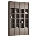 Modern Wooden Decorative Cabinet With Open Shelves Books And Decorative Vases