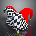 Commercial Equipment Jester Hat With Black And White Checkered Red Design And Gold Bells