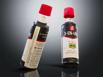 Industrial Equipment Two Lubricant Spray Cans with Red Caps for Machinery Maintenance 3d model
