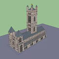 Ancient Stone Architecture With Pointed Roofs Tall Tower And Arched Windows