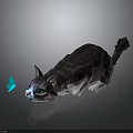 Gray Tabby Cat with Bright Green Eyes Lying on Shiny Ground Watching Blue Butterfly Nearby