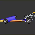 Blue Race Car With Orange Flame Graphics Yellow Seat And Rear Wing