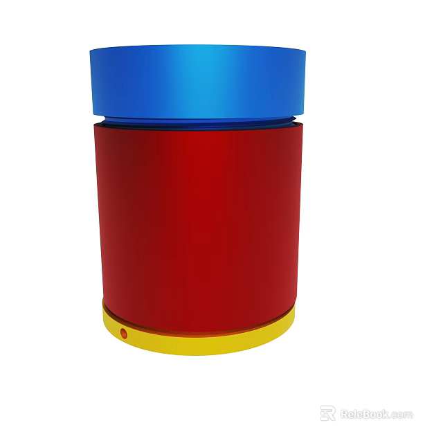 Cylindrical Object With Blue Top Red Body And Yellow Base 3d model