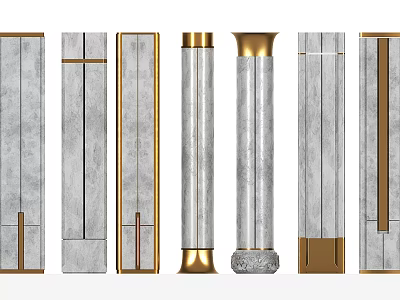 Modern Decorative Columns With Various Designs Marble Texture And Gold Accents 3d model