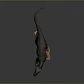 Detailed Realistic Dinosaur Model With Dark Green Yellow Body On Orange Base Against Grey Background